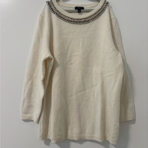 Talbots Cream Sweater with Embellished Neckline